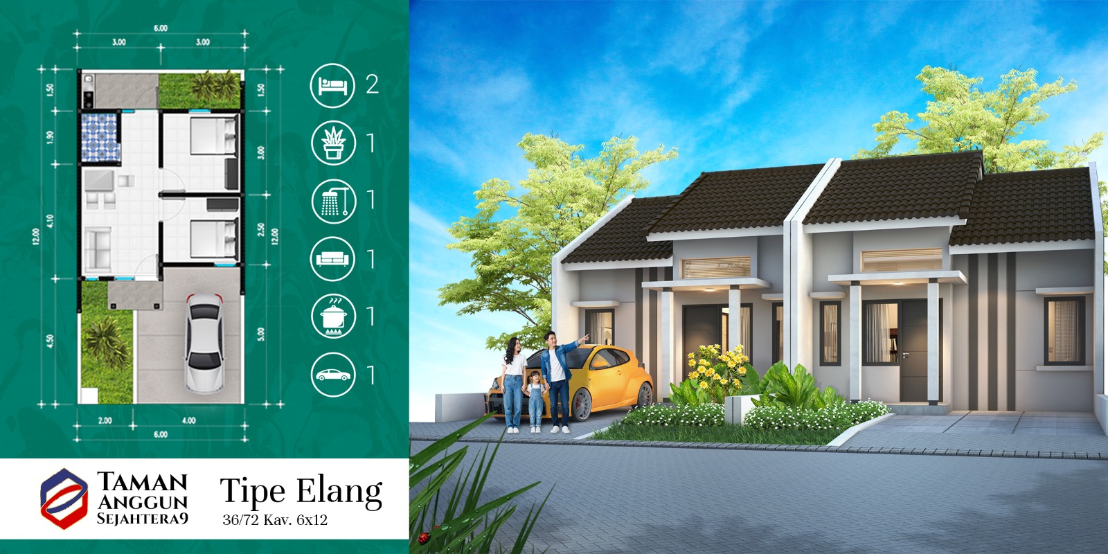 Rumah tipe 36 dengan luas tanah 72