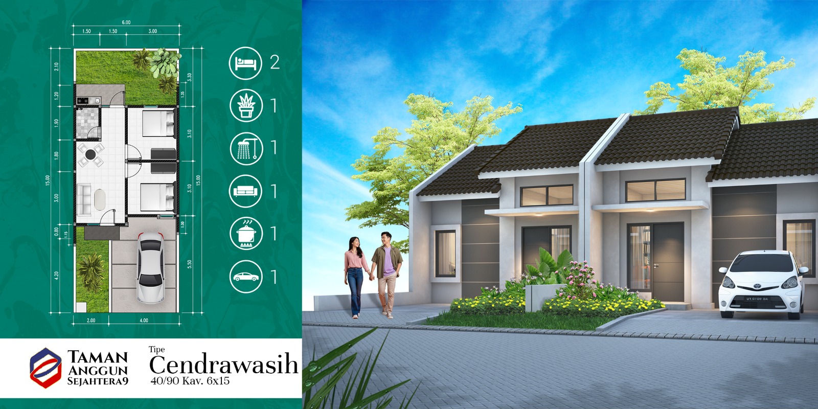 Rumah tipe 40 dengan luas tanah 90