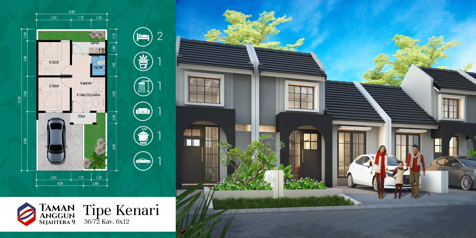 Rumah tipe 36 dengan luas tanah 72