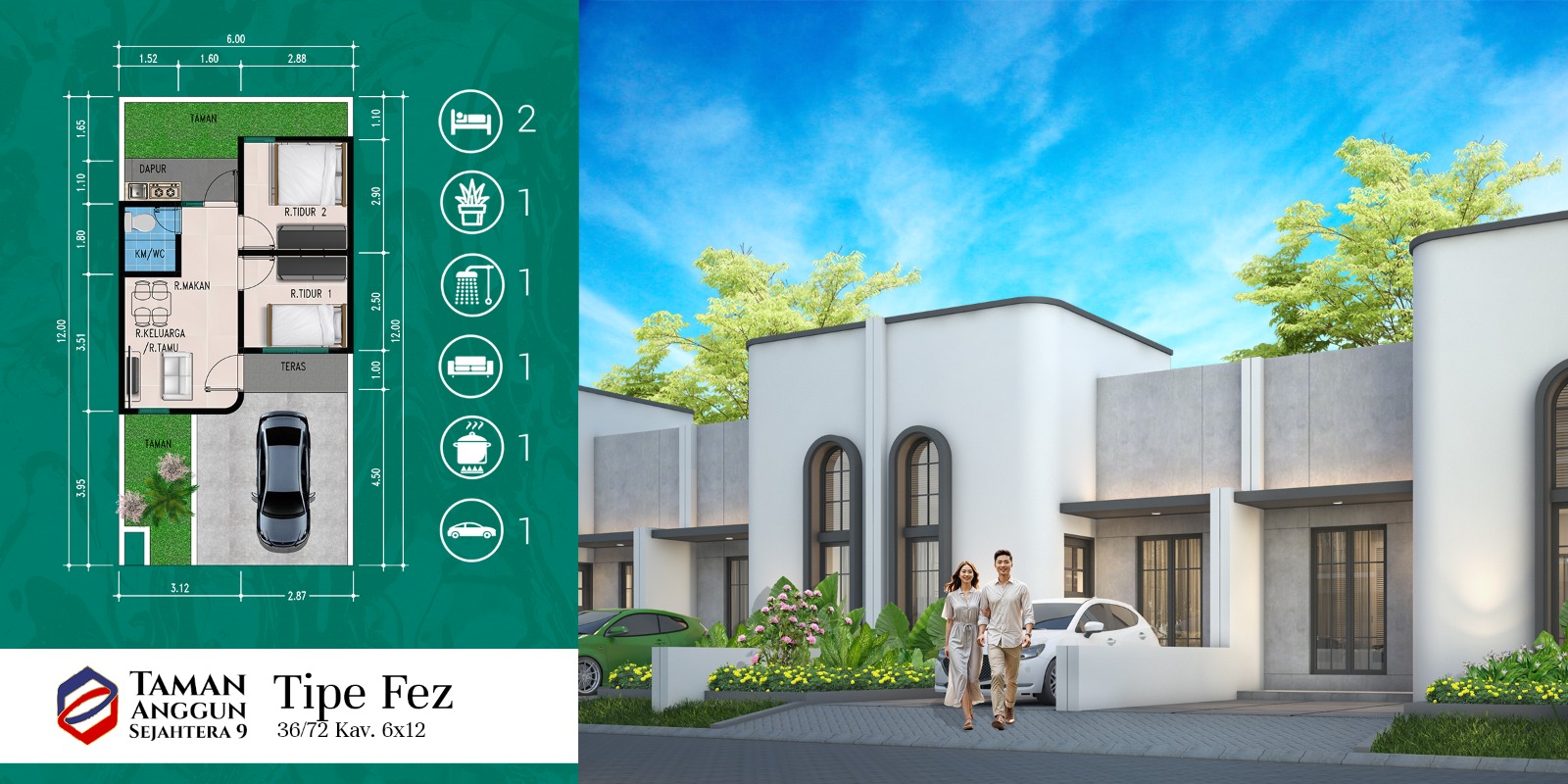 Rumah tipe 36 dengan luas tanah 72