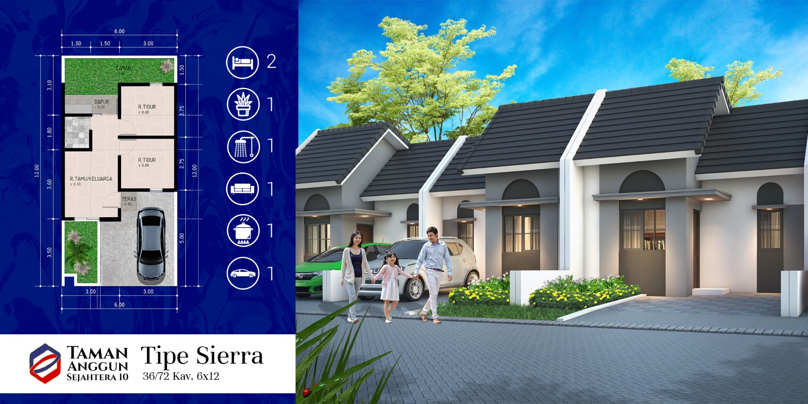 Rumah tipe 36 dengan luas tanah 72