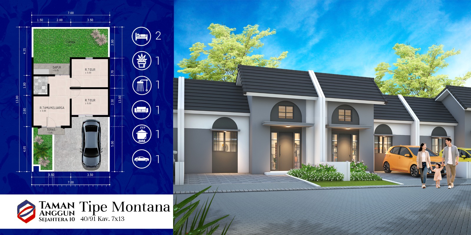 Rumah tipe 40 dengan luas tanah 91