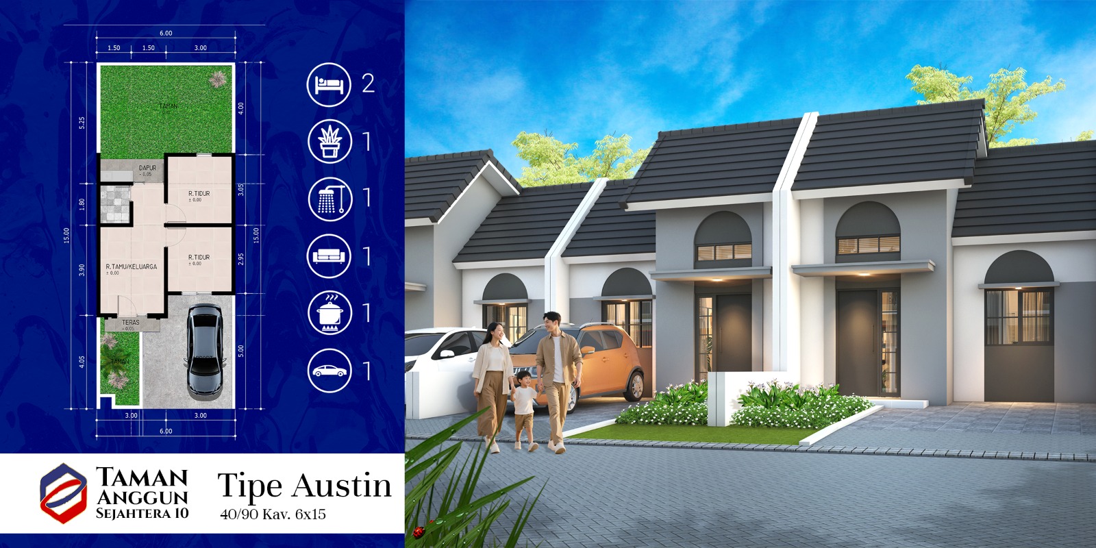 Rumah tipe 40 dengan luas tanah 90