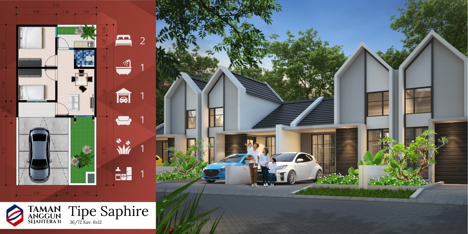 Rumah tipe 36 dengan luas tanah 72