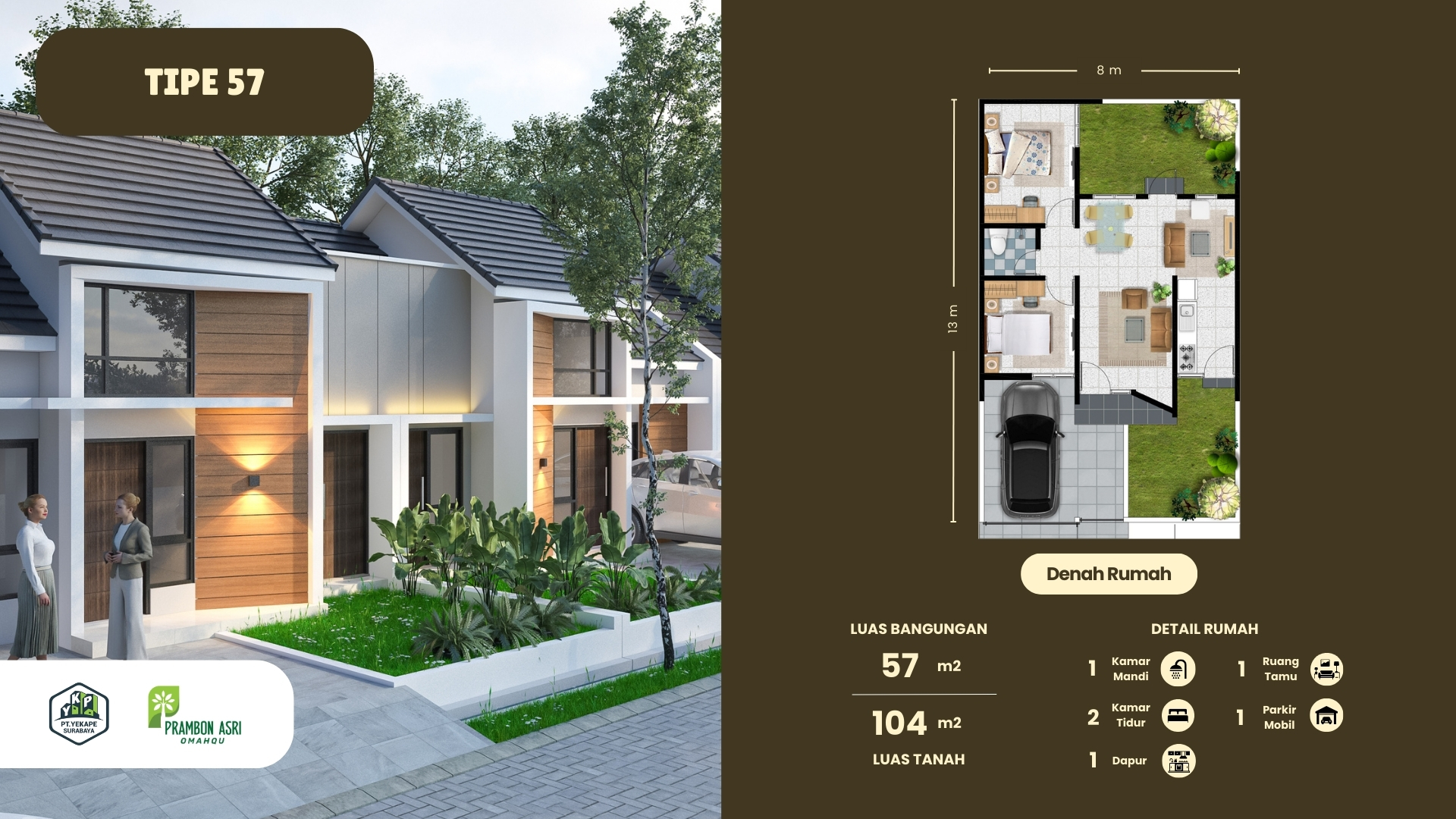 Rumah tipe 57 dengan luas tanah 104